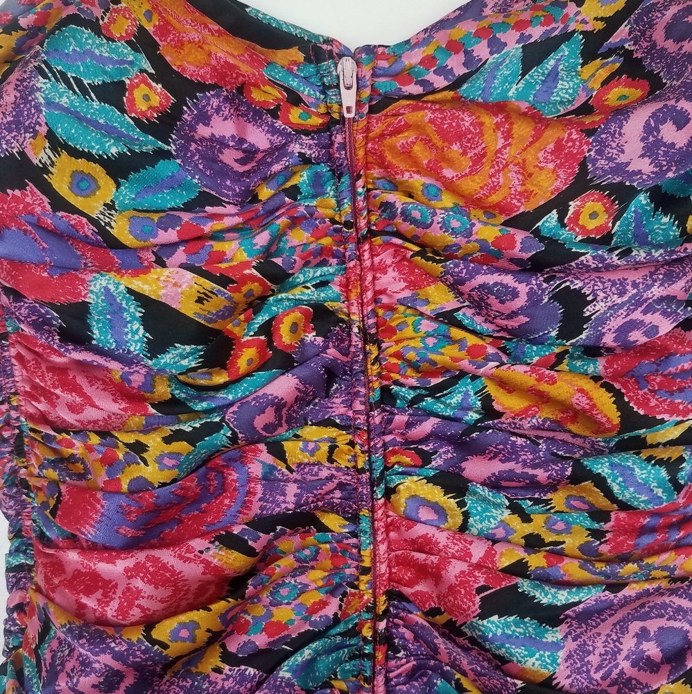 Vintage | 100% Silk Strapless Colorful Dress 1980s - Picture 4 of 7